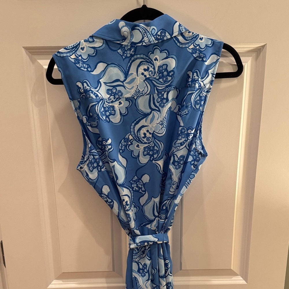 J. McLaughlin Blue and White Floral Belted Jumpsuit - Picture 6 of 7